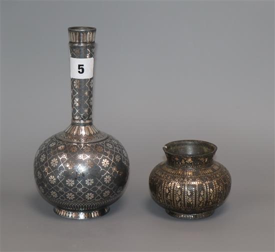 A Bidri ware bottle vase and a similar jar, 18th/19th century vase 21cm